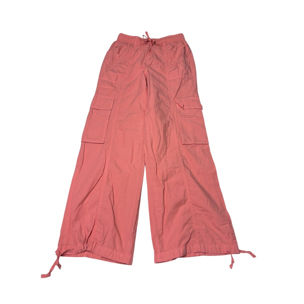 NWT Aerie Coral Pink Wide Leg Cargo Pants Elastic Waist Cotton Womens XS W27 L31
